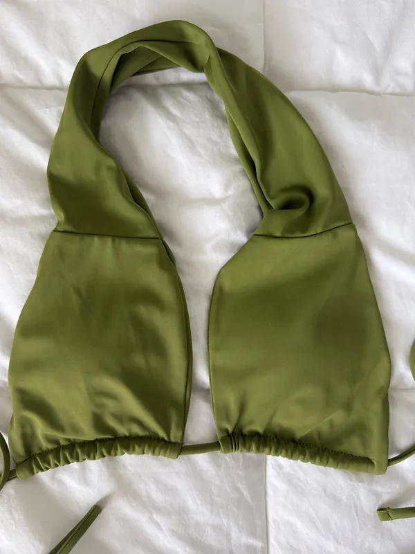Olive Green Halter Top Bikini Set Small - Image 2