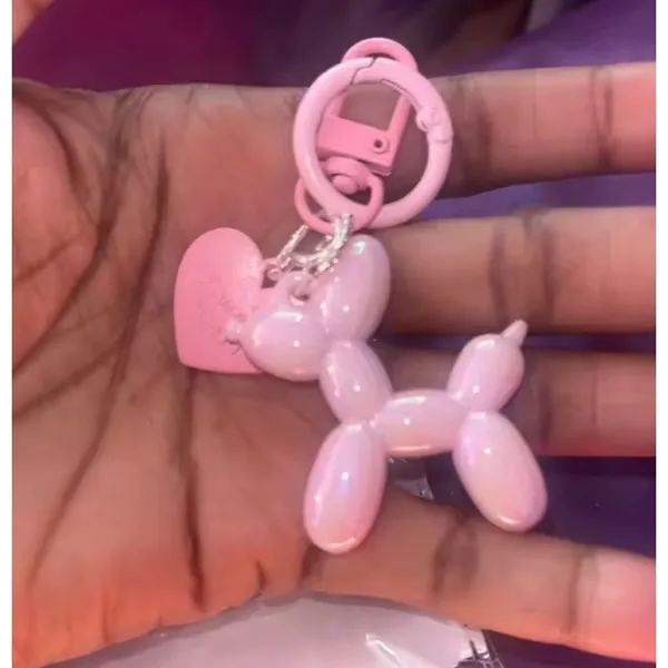 NEW‎ Pink Balloon Dog Keychain Heart Charm Keyring Cute Y2K - Image 3