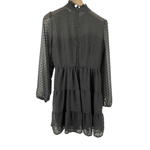 Altar'd State Mini Dress Swiss Dot Ruffle Mock Neck Long Sleeve Black Women XL‎ - Image 3