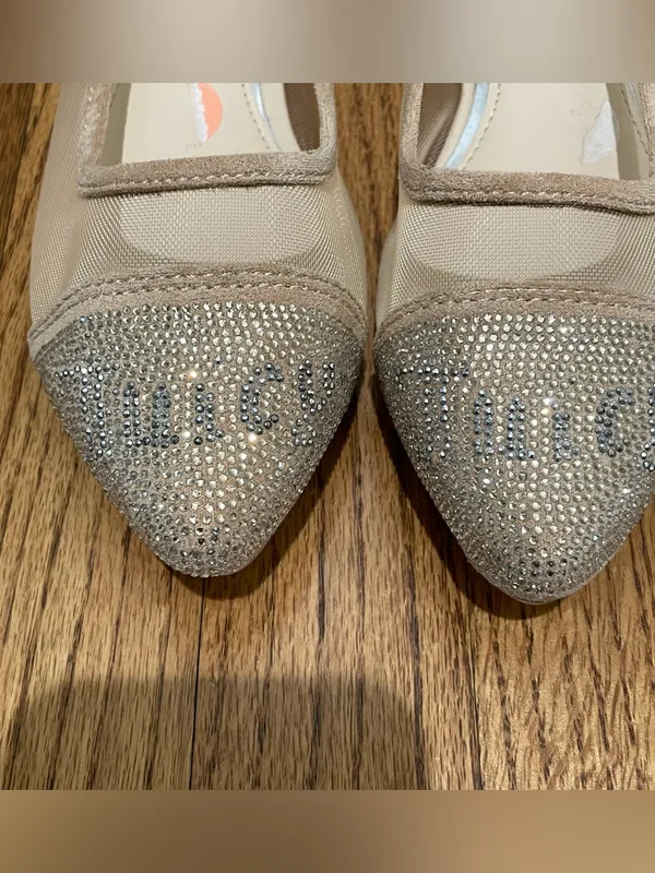 Juicy Couture Penny Rhinestone Mesh Ballet Flats Sheer Beige Womens Size 7 Y2K - Image 5