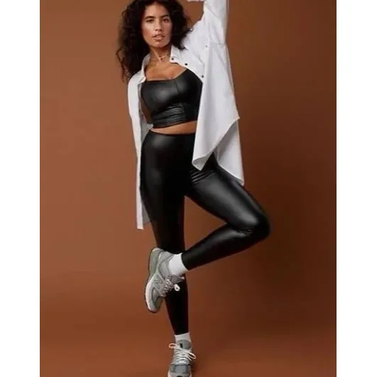 Offline by Aerie Faux Leather High Waisted Leggings Black Size Small - Image 8