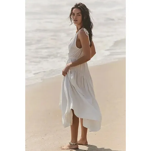 FREE PEOPLE FREE-EST MAISIE MIDI WRAP DRESS TIE SHOULDERS SMALL IVORY Cotton - Image 4