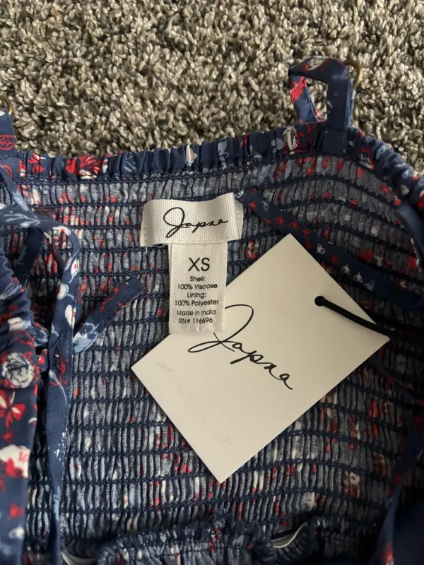 navy blue and red floral print mini dress with adjustable straps - Image 2