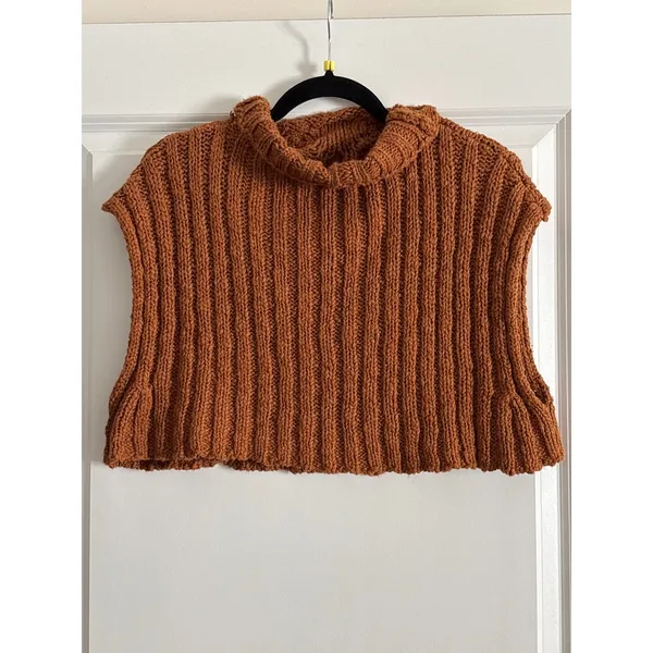 Free People Rust‎ Orange Sweater Vest Cowl Neck Cable Knit Cropped Small - Image 4