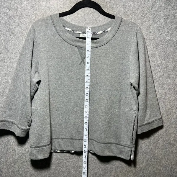 Olsenboye‎ Womens Gray Plaid Trim 3/4 Sleeve Sweatshirt Pockets Large Pullover - Image 4