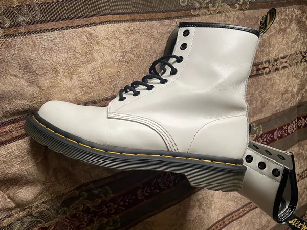 Dr. Martens White Combat Boots with Black Laces  - Image 8
