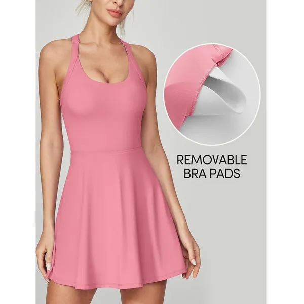 NEW IUGA Pink Tennis Dress with Built-in Shorts and Pockets Small Halter‎ Back - Image 2
