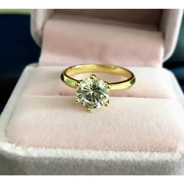 Boutique NEW 2 Ct Solitaire Simulated Diamond 14k Gold Plated S925‎ Engagement Ring - Image 11
