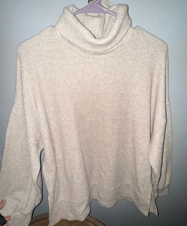 Sucre Collective Oatmeal Oversized Waffle Knit Cowl Neck Sweater - Image 2