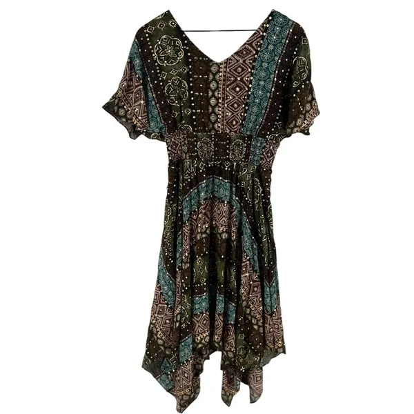Rabbit Rabbit Rabbit Tribal Boho Printed‎ Chiffon Batwing Asymmetrical Hem Dress - Image 2