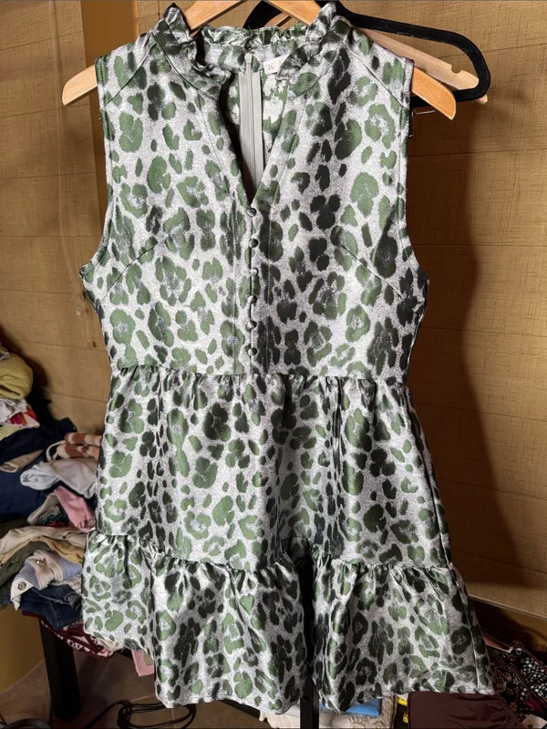 NWOT Karlie Green Leopard Tiered Tapestry Mini Dress Size Medium - Image 6