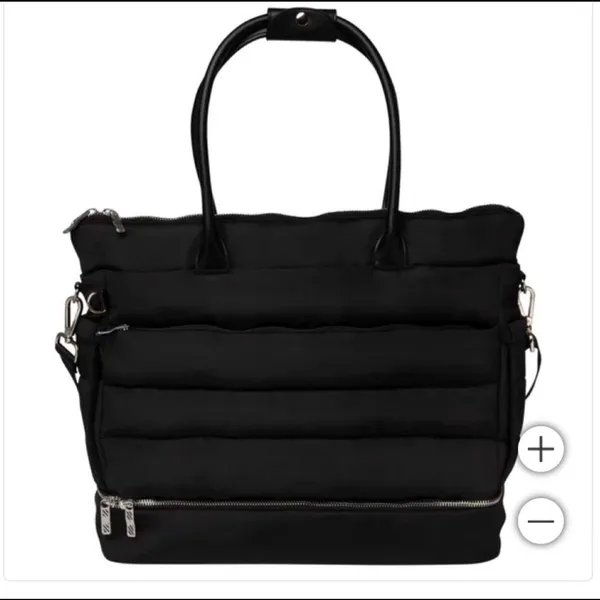 Black Puffy Quilted Tote with Double Handles - Image 3