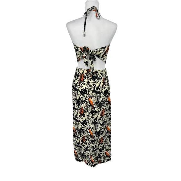 Suen Noaj Molaga Bird Maxi Dress L Floral Halter Cutout Tropical Travel Resort - Image 4