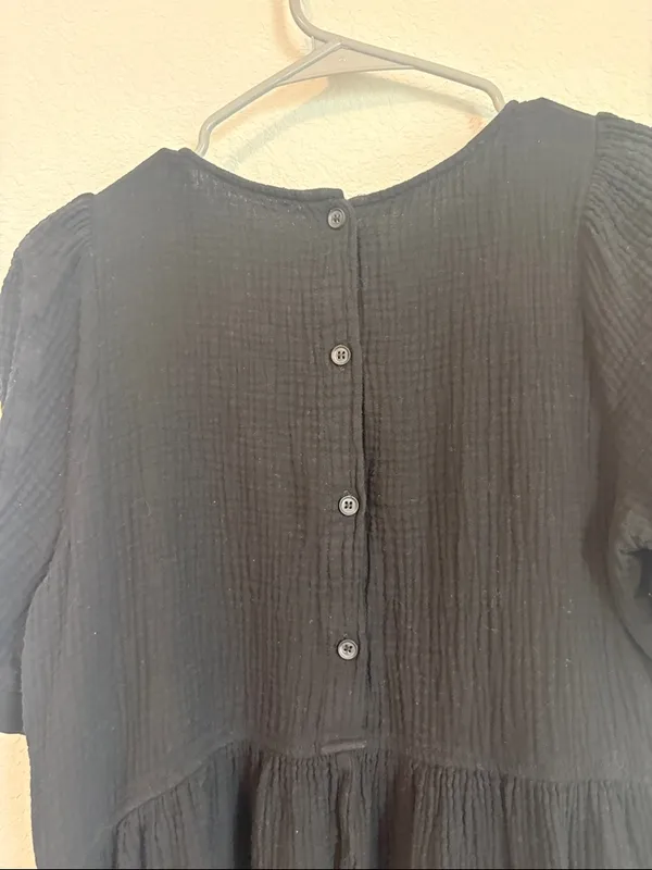 Black baby doll Textured crepe cotton Mini Dress with buttons on back medium - Image 6
