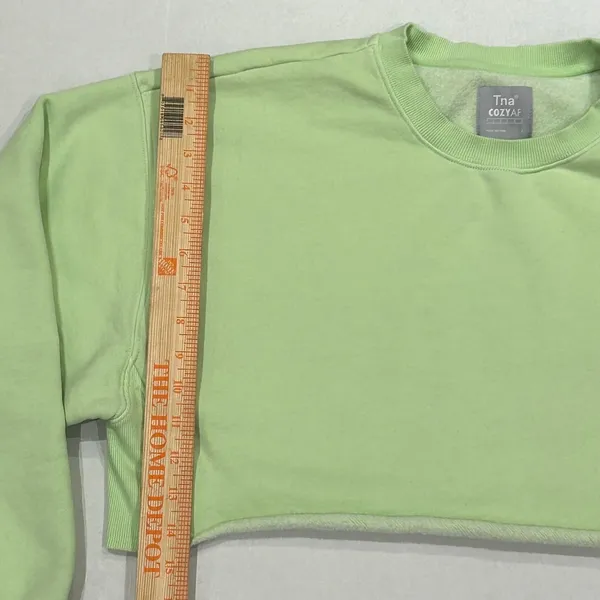 Aritzia TNA‎ Cozy AF Fleece Cropped Raw Hem Pullover Sweatshirt Green Size 2 XS - Image 8