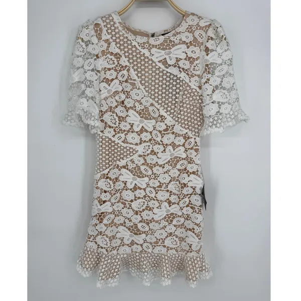 Lulus My Dearest White Lace Short Sleeve Mini Dress Medium White Bridal Cocktail - Image 3