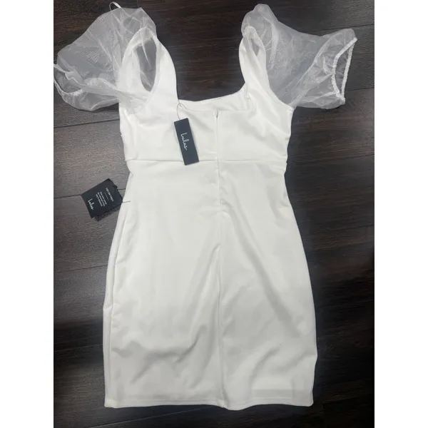Lulus White Organza Mesh‎ Puff Sleeve Mini Dress Size Medium NWT - Image 4