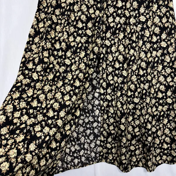 B. Moss Maxi Skirt Brown Floral Button Front Vtg 90s Rayon USA Cottage Juniors 3 - Image 3