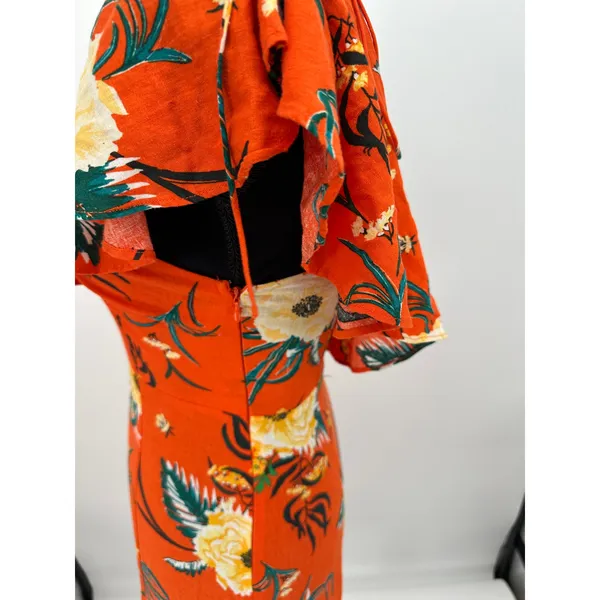 Urban Outfitters Carmen Orange One Shoulder Linen Knit Floral Midi Dress‎ XS - Image 7