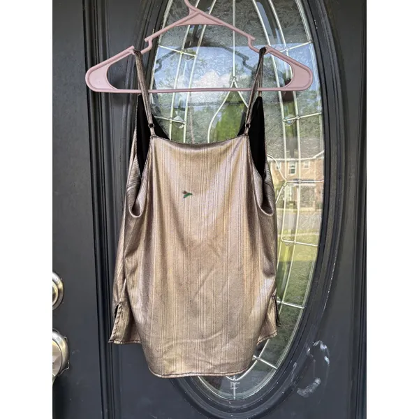 Bishop + Young Gold Silver Metallic Pleated V-Neck Camisole Cami Top Size Medium - Image 4