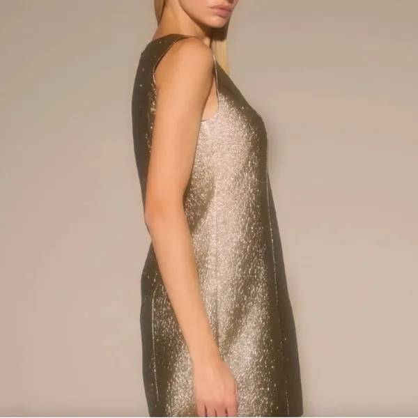 Abercrombie & Fitch Gold Metallic Sleeveless Mini Dress Medium Party Cocktail - Image 3