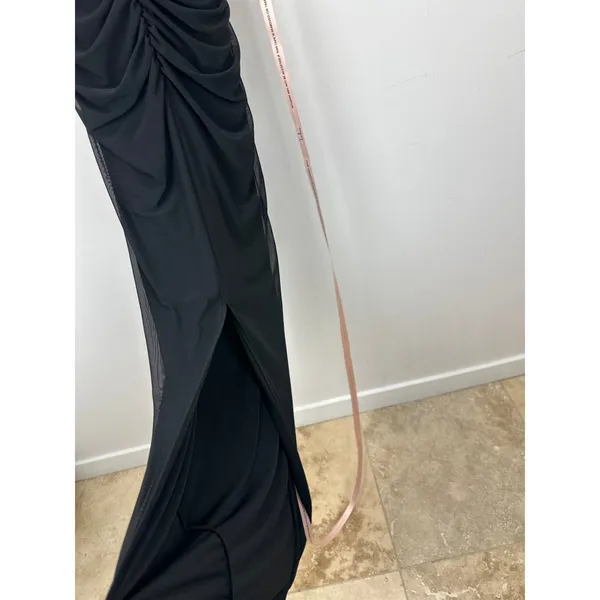 Lulus Amazing Presence Black Mesh Ruched Column Maxi Dress Long Formal Small NWT - Image 11