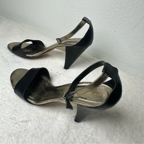 Kate Spade Classic Black and Gold Strappy Heels Size 8 - Image 10