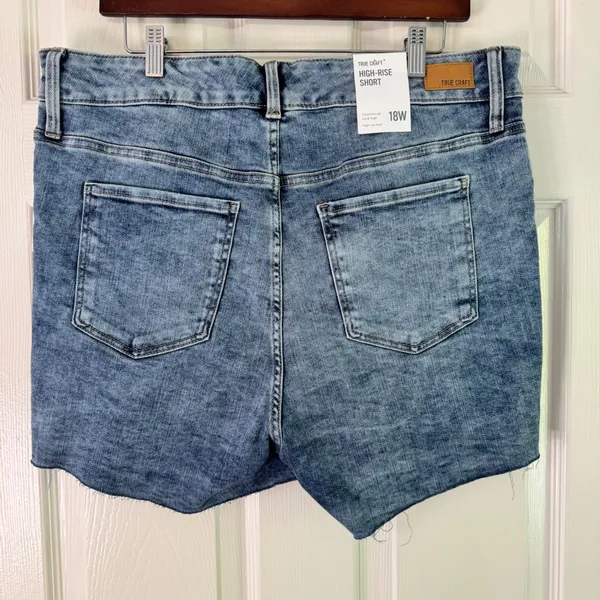 True Craft Denim‎ Shorts High-Rise Distressed Blue Wash Plus Size 18W - Image 10