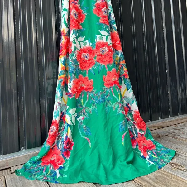 Lulus NWT Still in Paradise Floral Green Wrap Maxi Dress Medium Vacation Resort - Image 14