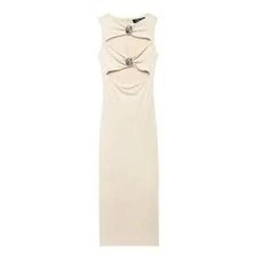 Zara Womens Midi Dress Large Cream Cut-Out Metallic Hardware 9398/249 - Image 6