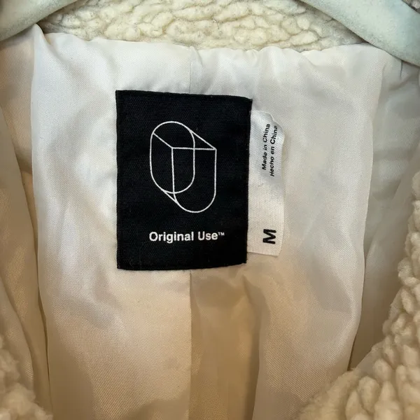 Original Use Men’s Off White Sherpa Snap Button Jacket Size Medium - Image 2