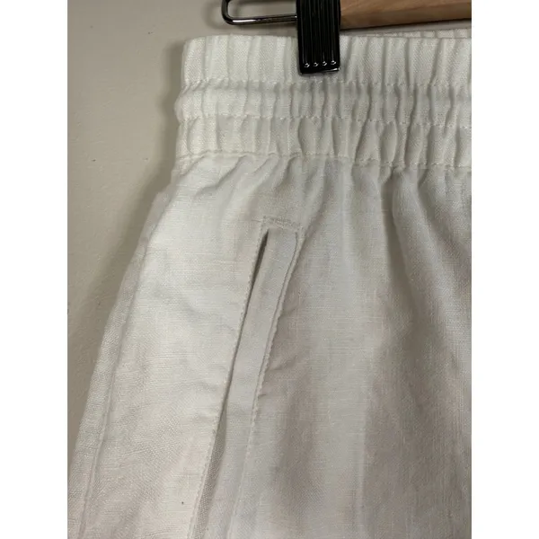 Athleta Retreat‎ Linen White Jogger Pants Elastic Drawstring Pockets Size 2 - Image 3