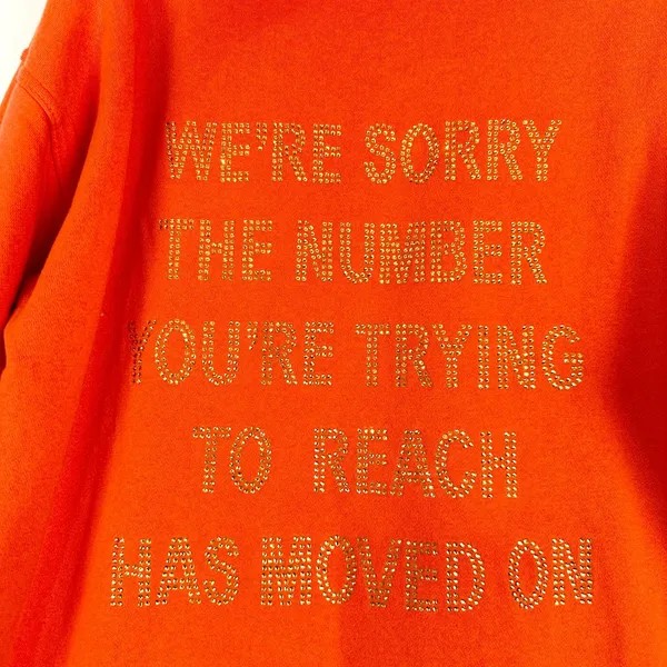 Boys Lie 1-800-Boys-Lie Remix Hoodie One Size Orange Rhinestone Embellishment - Image 5