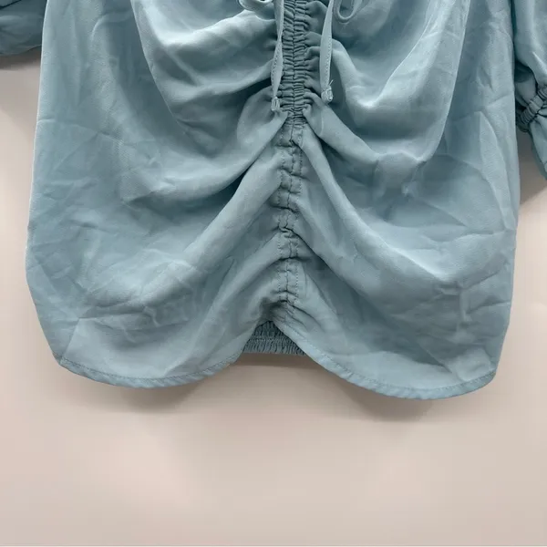 Abercrombie & Fitch Blue Short Sleeve Ruched Front Cropped Top Sz M‎ - Image 4
