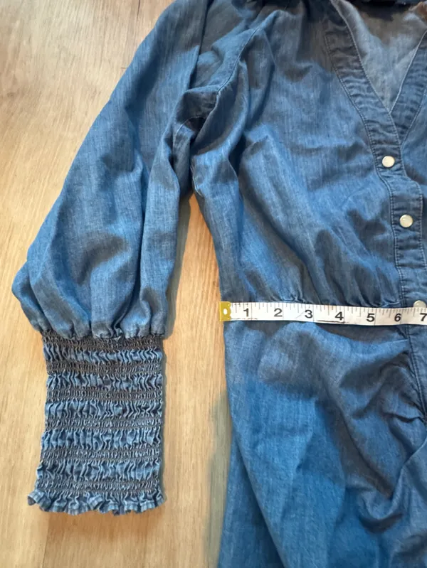 Veronica Beard Allie Ruched Chambray Mini Dress Denim Blue Buttons Collar Sz 2 - Image 8
