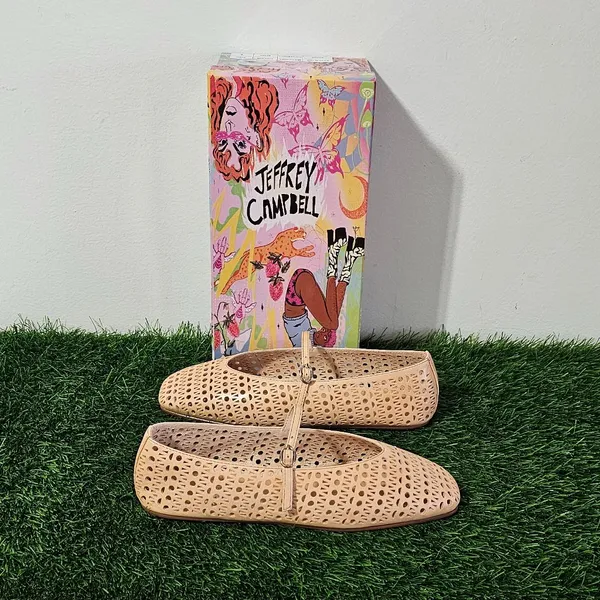 Jeffrey Campbell KHLOE Perforated Square Toe Flat - Beige - Women's Size 8 - Image 4