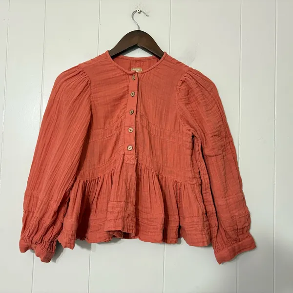 We The Free by Free People Luka Top Mango Red Size XS | Boho Peplum Blouse - Image 2