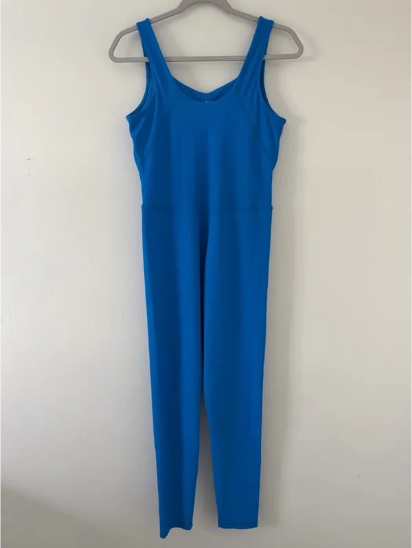NWT-Rae Mode Ribbed Fitted V-Neck Jumpsuit 7/8 Length Sonic Blue size Large - Image 4