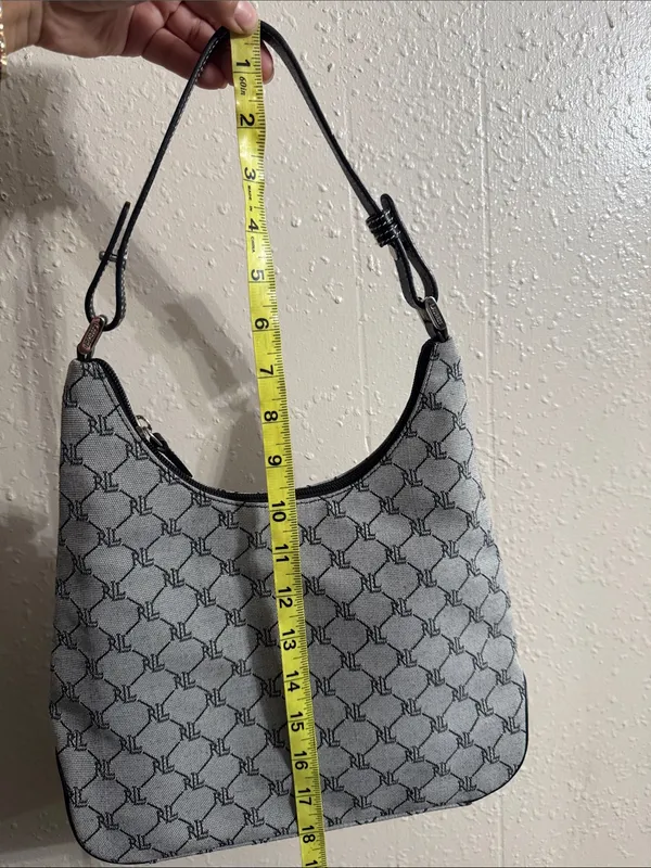 Ralph Lauren Gray Monogram Shoulder Bag with Black Trim - Image 15
