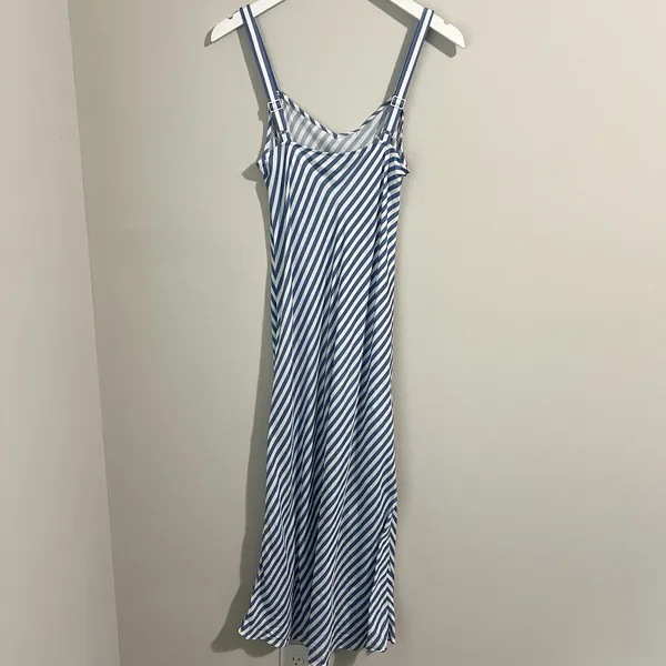 J. Crew Gwyneth Slip Midi Dress Women's 2 Cupro Blend Blue White Striped V-Neck - Image 6