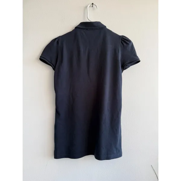 Burberry Brit Womens Navy Blue Puff Sleeve Polo‎ Shirt Peter Pan Collar Size S - Image 3