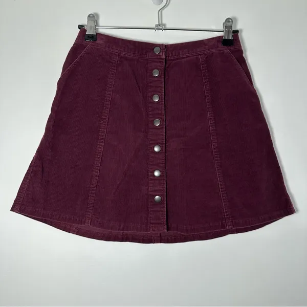 Abercrombie & Fitch Women’s Burgundy Y2K Button-Up Corduroy Skirt Size 00 - Image 2