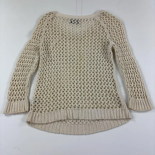 American Eagle Womens M Cream Open Knit Crochet Sweater Ramie Fish Net Boho - Image 8
