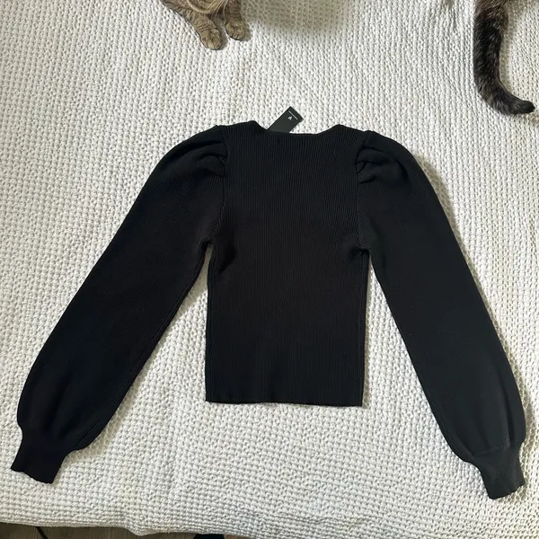 Lulus Black Knit Balloon Sleeve Top - Image 3