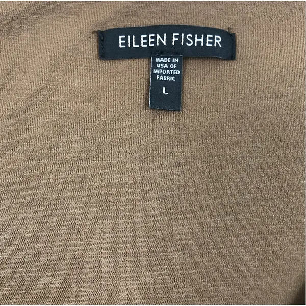 EILEEN FISHER Cowl Neck Jersey Knit Midi Dress Sz L Brown Coastal Relax Made USA - Image 7