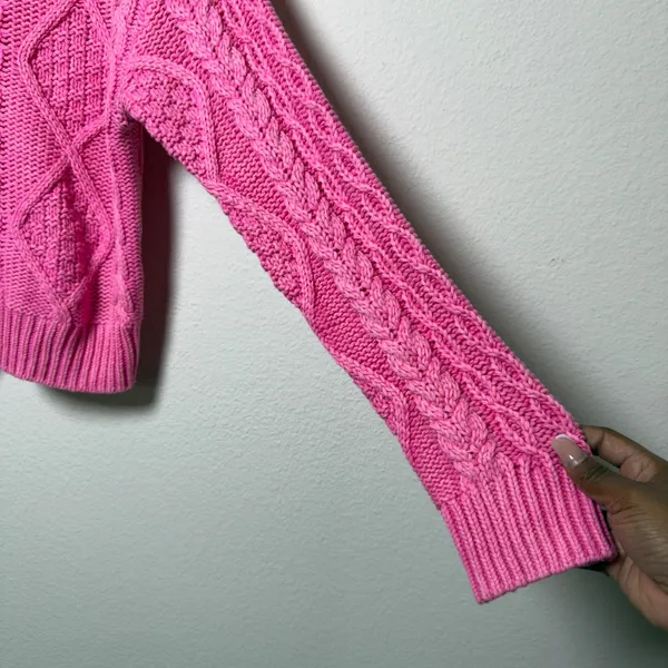 Lucky Brand Women Cotton Sweater Small Pink Cable Knit Quarter Zip Pullover - Image 6