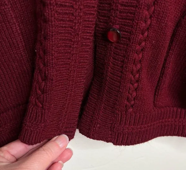 VTG Cardigan Sweater Maroon floral tonal embroidery Pearl bead details Grannycor - Image 10