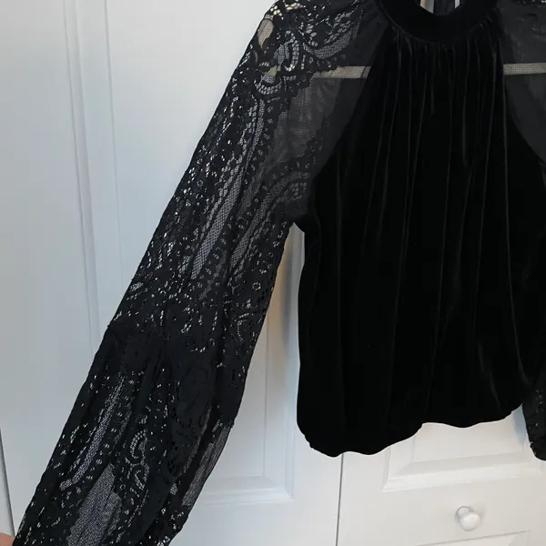 Free People Lace & Velvet Sleeve Dream Team Top - Image 6