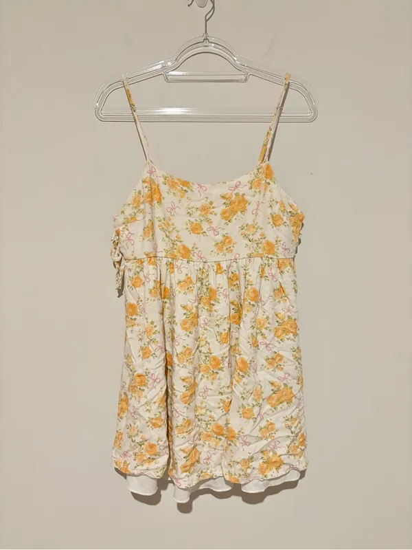 Altar'd State linen Floral Rose Bow Mini Dress Ivory‎ yellow Size large - Image 2