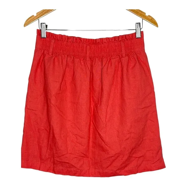 J.Crew Paperbag Waist Skirt Womens Small‎ Orange Linen Cotton Mini Pocket Skirt - Image 6